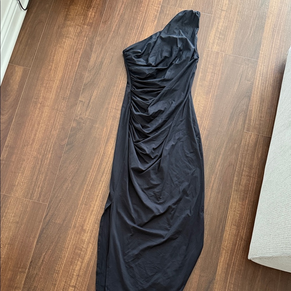 Zara Black One-Shoulder Draped Evening Dress